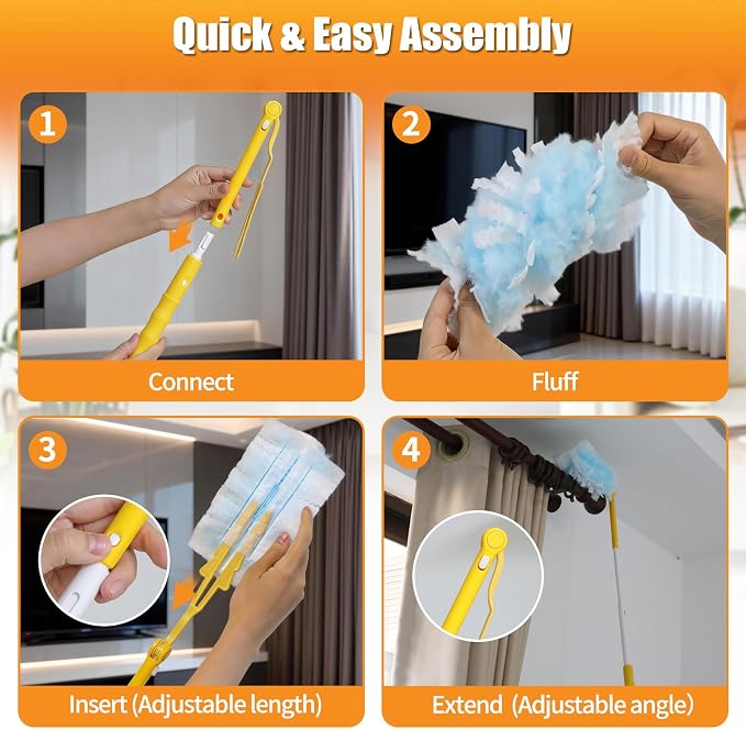 60 Count Duster Refills Compatible with Swiffer Duster, 180° Disposable Multi-Surface Microfiber Cleaning Dusters, Unscented