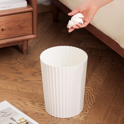 JiatuA Small Trash Can Plastic Wastebasket Round Garbage Container Bin for Bathroom, Kitchen, Bedroom, Home Office, College Dorm, White 4 Pack | Sturdy Stylish Decor Round Garbage Container Bin for Kitchen, Bedroom, Home Office, College Dorm Essentials