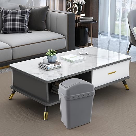 Idotry Plastic Swing Top Trash Can, Small Garbage Bin, 1.8 Gallon, Gray | Convenient Swing Top Lid, Space-Saving Slim Shape, Sturdy Thick Plastic, for bathroom, bedroom, living room