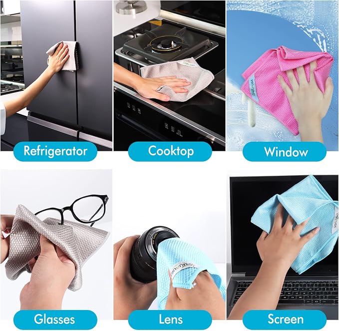 Streak Free Miracle Cleaning Cloths Easy Clean Nanoscale,Fish Scale Microfiber Window Mirror Glass Car Stainless Steel Cleaning,Lint Free Dish cloth Wine Glass Polishing Towel,Reusable,Pack 6,Pink