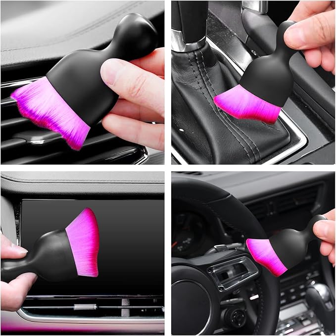 Car Interior Cleaning Brush Car Duster Interior with Ultra Soft Bristles | Auto Detailing Brushes Dusting Car Accessories for Dashboard, AC Vents, Leather, Scratch-Free (2P_DoublePurple)