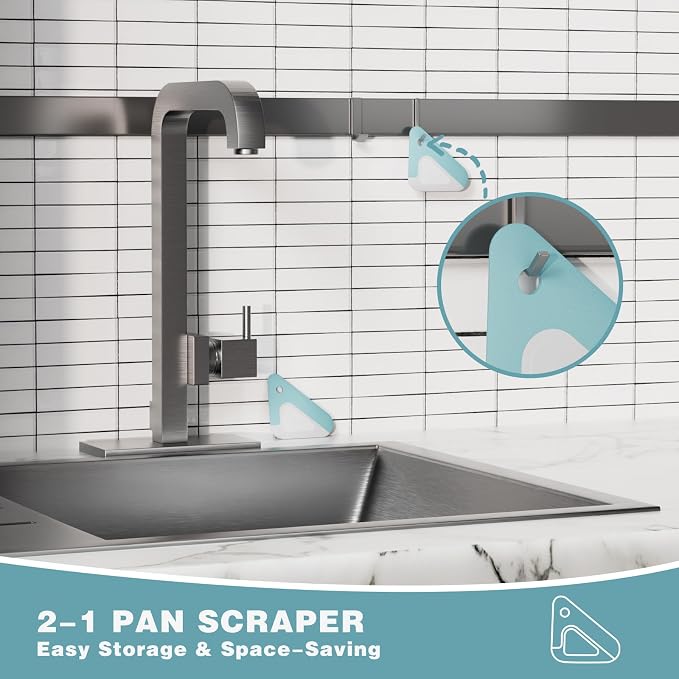 Food Scraper Dish Scraper for Cast Iron Skillets, Cookware, Pans and Pots | Nylon and Silicone, 2-in-1 Kitchen Scraper Tools, Pan Scraper, Heat resistant to 140 ℉, 3 Pack