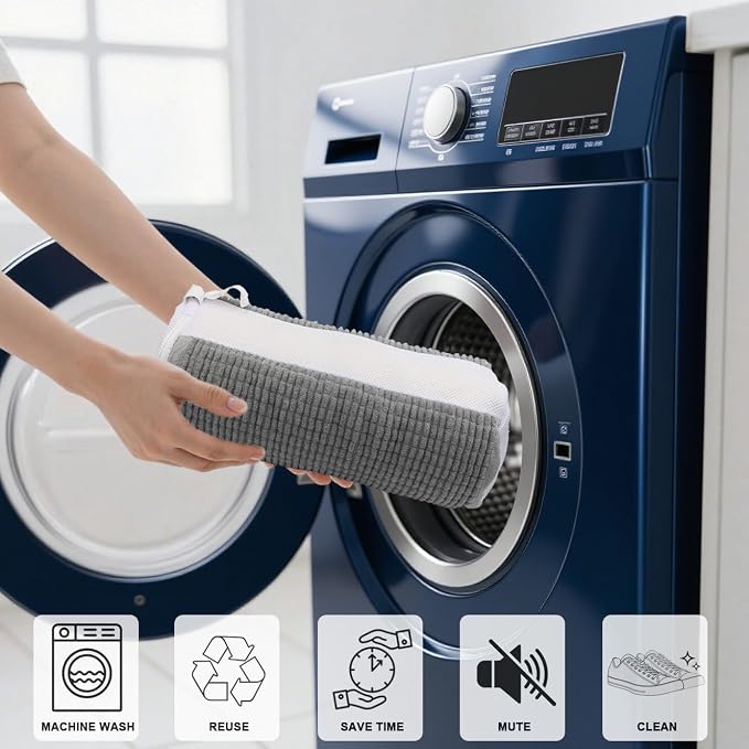 Shoe Washing Machine Bag,Blue and white stripes Mesh Shoe Washing Bag for Washing Machine - Large Size Fits various Shoes, Chenille Fabric Protection, Zipper Laundry Bag for Sneakers (2 Pcs) (Grey)