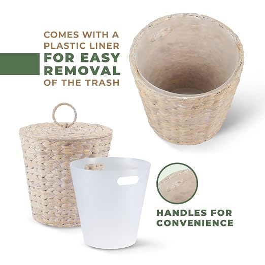 84ECO 3 Gallons White Wicker Trash Can with Lid and Liner