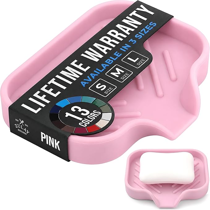 Zulay Kitchen Small Silicone Sponge Holder (4.9x3.3”) – Space-Saving Sink Organizer Tray for Sponge, Soap, Brush & More – Compact Non-Slip Dish for Kitchen & Bathroom (Pink)