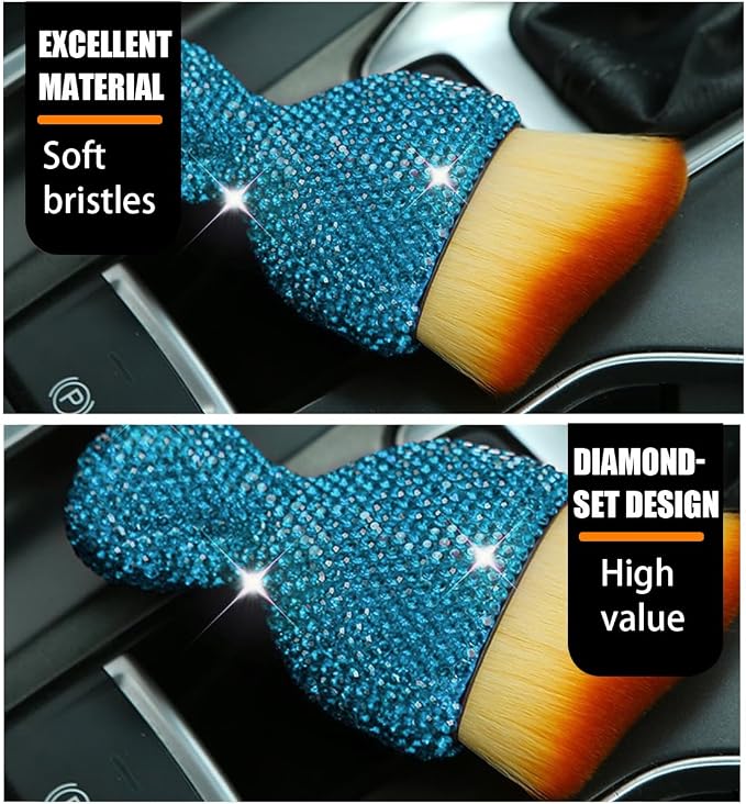 zipelo Diamond-Handle Car Detailing Dust Brush, Lake Blue | soft synthetic bristles, beveled profile reaches narrow gaps, scratch-free wet or dry use, compact storage, cleaning tools