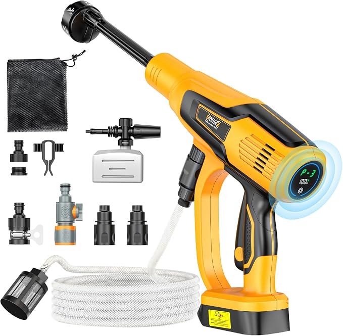 DIYtoolifz Car Cleaning Tools Compatible with Dewalt 20V Batteries, 600W Brushless Motor, 6-in-1 Nozzle & Foam Cannon for Car, Patio, Fence (Tool ONLY — Battery NOT Included)