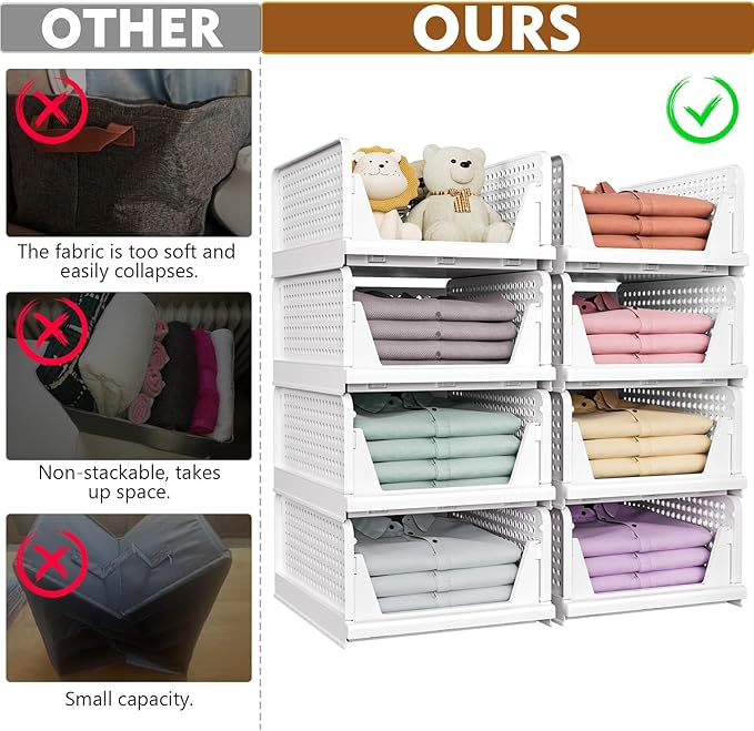 SNSLXH 5 Pack Closet Organizer Basket, Closet Organizers and Storage, Green | Stackable & Foldable Closet Storage Bins for Bathroom Laundry Room Wardrobe Storage, Space-Saving Clothes Drawer Organizer