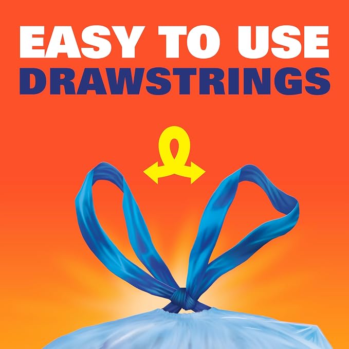 Hefty Large Blue Trash Bags, 30 Gallon, Unscented, 36ct | 30G Blue Trash Bags, Drawstring Closure, Puncture-Resistant, Use in Garage, Outdoors, or for Storage