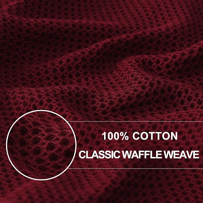 Homaxy 100% Cotton Waffle Weave Kitchen Dish Cloths 12-Pack, Burgundy | 12 x 12 Inches, Ultra Soft Absorbent Dish Towels, Quick Drying Dish Rags with Hanging Loop