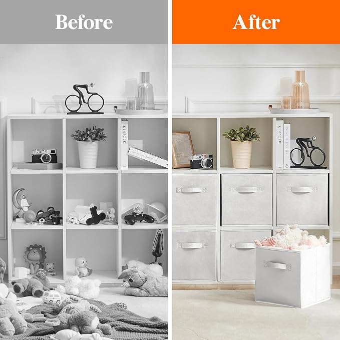 Lifewit Storage Cubes, 11 Inch Organizer Bins, 18L White, 6 Packs | Foldable Decorative Fabric Storage Baskets for Organizing Home Organizers with Handles for Shelves, Closet