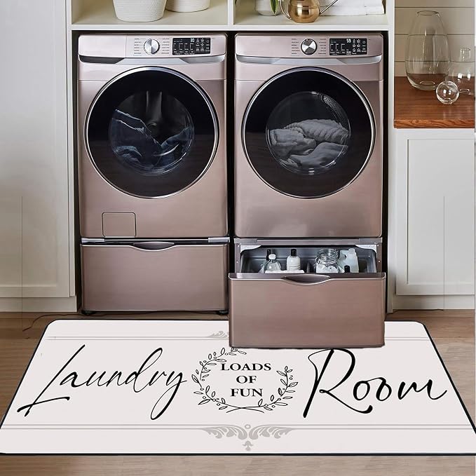 Laundry Room Rug Runner Non Slip Farmhouse Mats Organization and Washable Floor Long Rugs for Laundry Room Accessories Mudroom Kitchen Bathroom Area Rugs Decor, 2' x 6' Grey