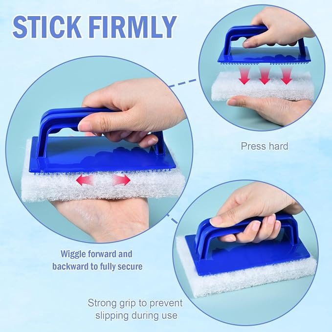 YoleShy Shower Scrubber Non-Scratch Bathtub Scrubber Heavy Duty Scrub Pad with Handle for Bathroom Tile Bathtubs Shower Tile Sink Pool Tile Spas (Blue)
