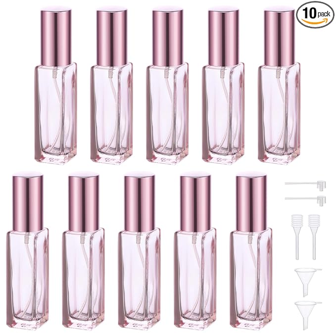 Segbeauty 10ML Refillable Perfume Bottle, 10 Packs Fine Mist Atomizer Sprayer, Empty Glass Spray Bottle Mini Portable Travel Atomizer for Toiletries, Fragrance Scent Pump Dispenser