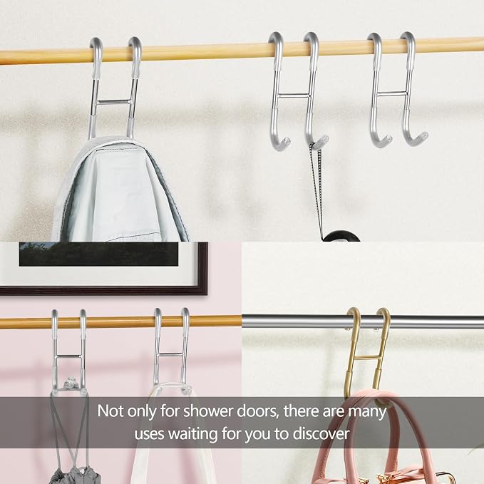 NINETREX Shower Door Hooks, Towel Hooks Frameless Glass Door, 2 Pack | Heavy Duty SUS 304 Stainless Steel, for Towels Squeegee Loofah Shaver Robe, Bathroom Storage, Antique Gold