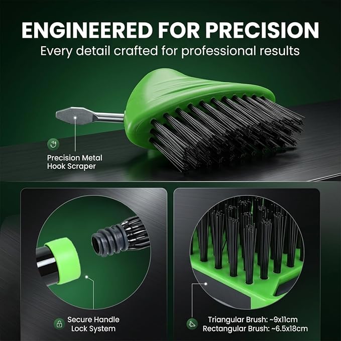 SakerPlus 3-in-1 Versatile Weed Brush Combo Set with Long Handle (1pack) | Crack Weeder Brush, Wire Floor Scrubber, Triangular Brush, Scraper, Steel Wire Bristles for Patio, Driveway, Deck