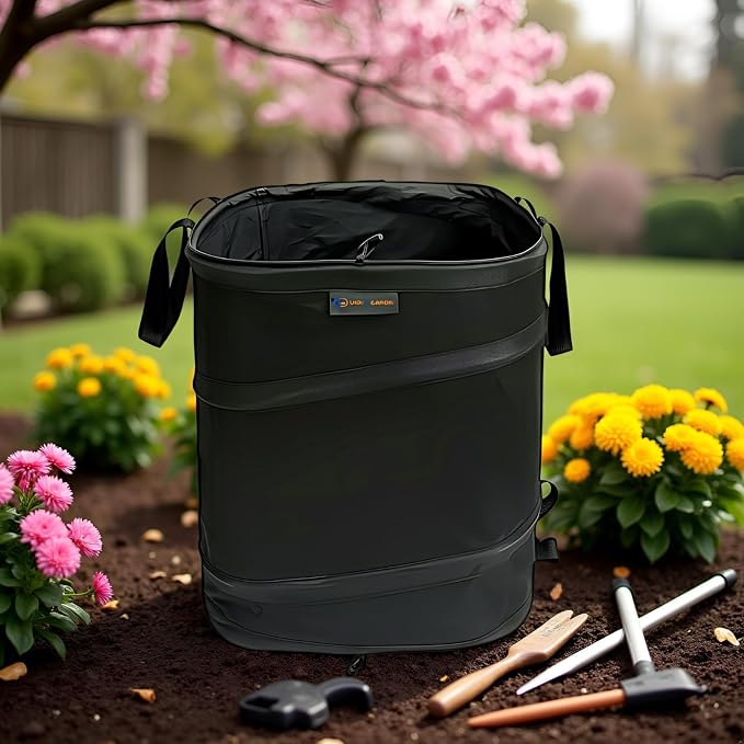 YUDI & GARDEN 19 Gallon Square Collapsible Yard Waste Bin | Collapsible Trash Can for Collecting Weeds, Leaf, Yard, Camping and Party Waste