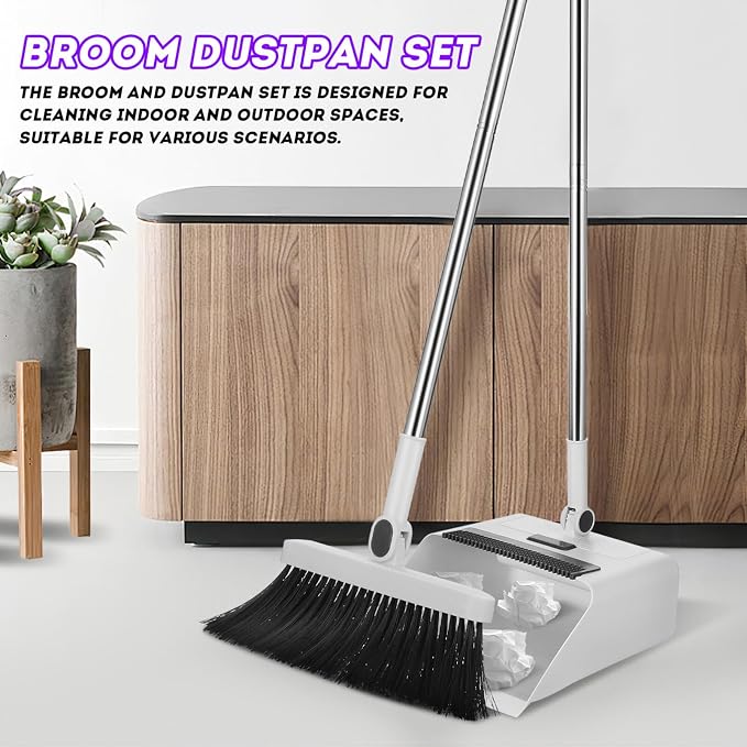 Foldable Broom and Dustpan Set 3-in-1 with Long Handle Compact Design for Indoor and Outdoor Cleaning Home Kitchen Sweeping Tool