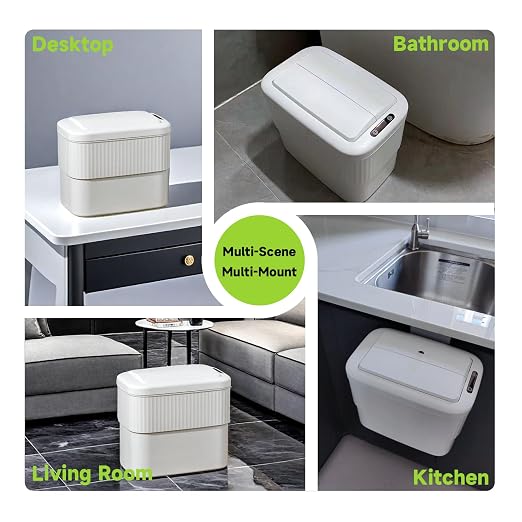 Sensor Bathroom Trash Can 2.5 Gallon,Kitchen,Office,RV,White | hanging,butterfly lid, narrow space,ABS Superior Quality,Touchless Automatic Trash Bin,Motion Sensor Garbage Can