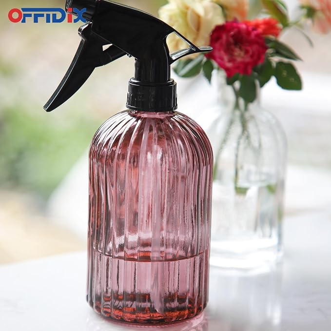 OFFIDIX Glass Spray Bottle, Plant Mister 13.5 oz Adjustable Nozzle Amaranth | Fine Mist Pressure Watering Can Glass Spray Bottle, 400ml Handheld Empty Vintage Spray Bottles for Garden Plants Cleaning