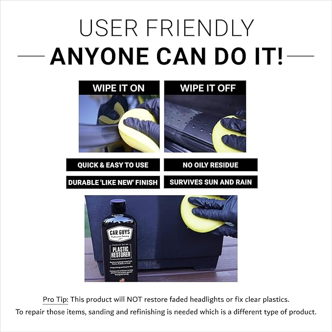 CarGuys Plastic Restorer | Bring Plastic, Rubber, and Vinyl Back to Life! | User-Friendly Trim Restorer | Safe Auto Detailing Supplies | 8 Oz Kit with Foam Applicator