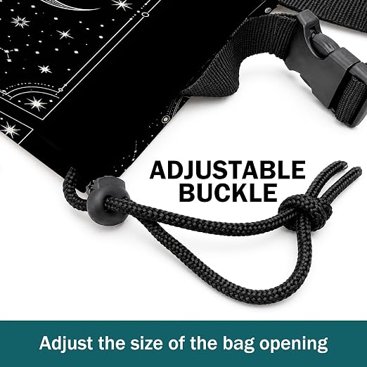 Mystical Witchy Astrology Car Trash Bag Hanging for Back Seat | Boho Sun and Moon Celestial Canvas Drawstring Car Garbage Bag with Adjustable Buckle Vehicle Trash Can