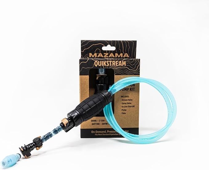 Mazama QuikStream Multi-Function Hydration Pump Kit – Pressurized Water System for Sharing, Cleaning & Cooling. Rinse Gear, Dishes, Pets, Sand & More. Fits Most Reservoirs. Squirt or Spray on Demand!