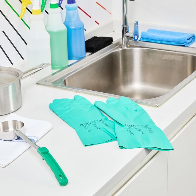Restaurantware-Clean Tek Professional 15 Mil XXL Cleaning Gloves, 1 Pair Of Long Cuff Gloves - Flock Lining, No-Powder, Green Nitrile Chemical Tolerant Gloves, No-Latex, Heavy-Duty Tasks