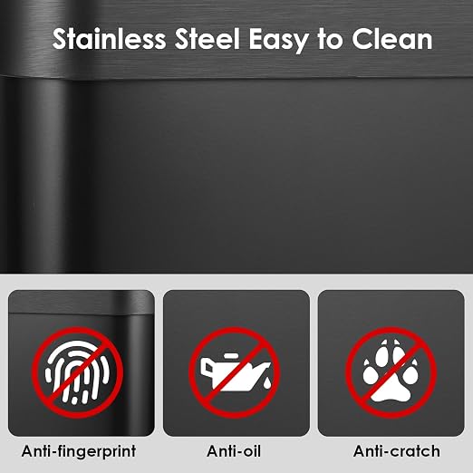 Arlopu Automatic Trash Can, Sensor Motion Stainless Steel Garbage Bin | Touchless Smart Waste Bin, W/Stay-Open, Soft Close Lid, Display Light for Kithchen, Living Room, Office (Black, 21.1gal)