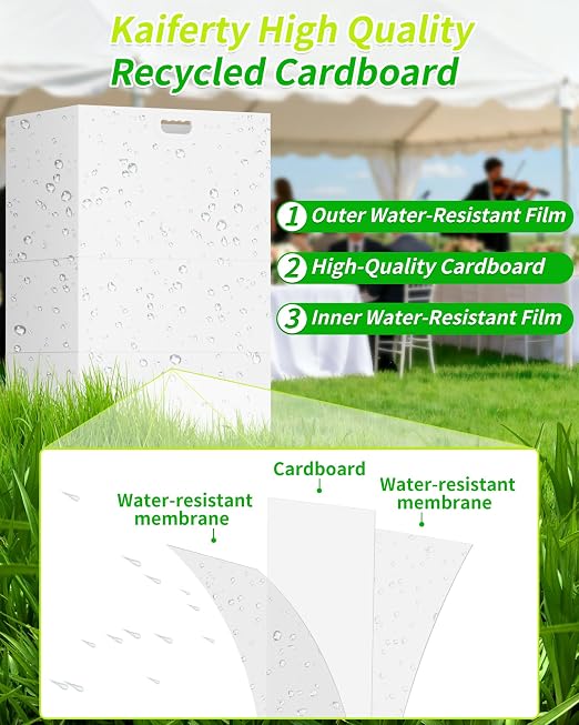 Kaiferty 30 Gallon Disposable Trash Cans for Parties, 4 Pack Extra Large Collapsible Pop Up Trash Can with Handles, Portable Cardboard Garbage Can & Recycling Bin for Party Kitchen Camping, White