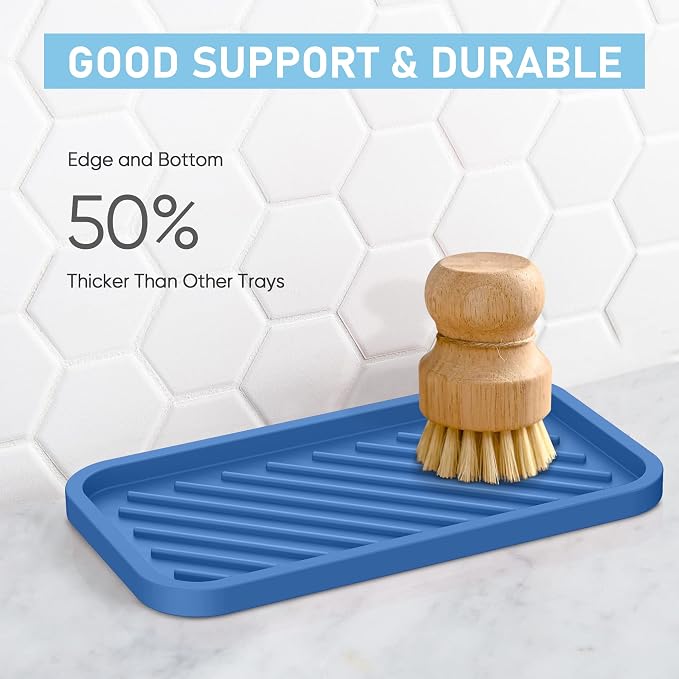 Silicone Sponge Holder-Large Thick Durable 10" Sink Organizer Tray-Kitchen | Thick Durable Sponge Caddy, Large Sink Tray, Dish Soap & Scouring Pad Holder, Countertop Drip Tray, Easy Clean, Rust-Proof