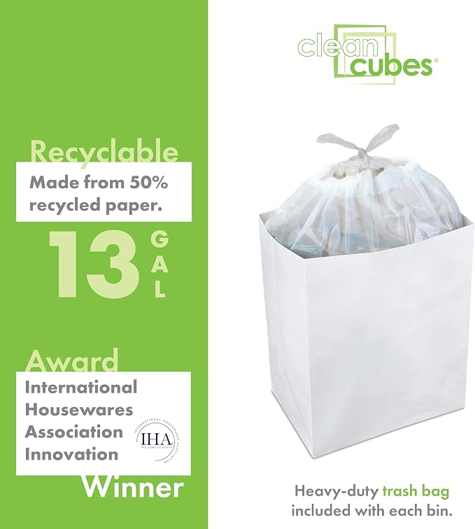 Clean Cubes 13 Gallon Disposable Pop-Up Trash Cans, 3-Pack (White) | Extra Trash Space for Parties and Events, No Assembly Required, Built-In Liner, Wire-Reinforced Opening Stays Fully Open
