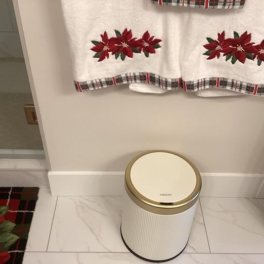 URALFA Bathroom Trash Can with Lid, Automatic Motion Sensor Trash Can | 2.8 Gal Bathroom Garbage Can Touchless, Smart Waterproof Trash Bin for Bedroom, Office, Restroom, Cream White and Gold