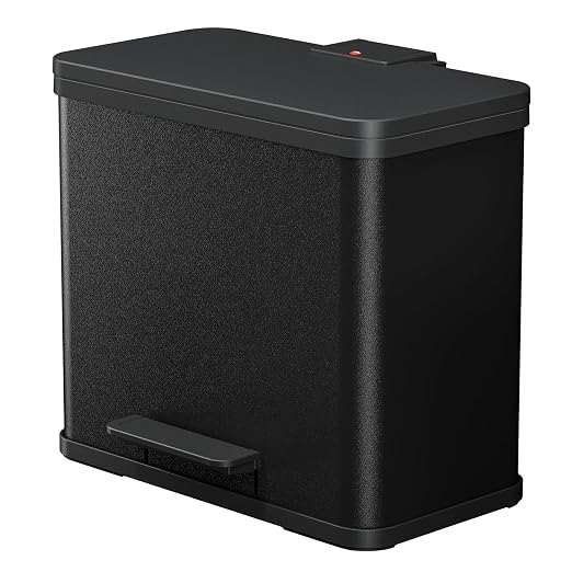 Hailo OKO Trio Plus 0633-260 Pedal Waste Separator Kitchen Trash Can with 3 x 9L Removable Inner Buckets with Soft-Close Lid, Wide Foot Pedal, Multi-Compartment Recycling Bin, Black