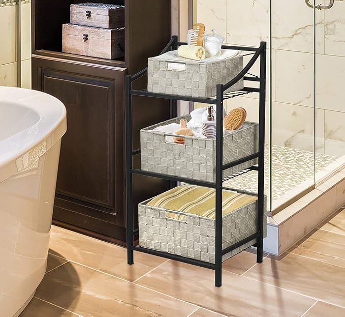 Sorbus Baskets for Organizing, 7-Piece Hand-Woven Storage Set (Beige) | Mesh organizers with handles keep linens and accessories sorted on closet shelves; seven-piece variety fits many spaces.