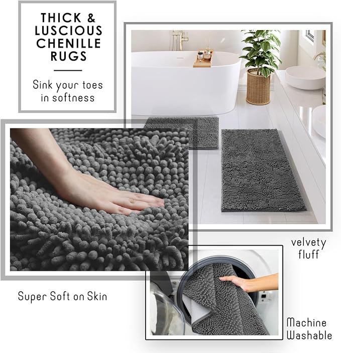 Clara Clark Bathroom Set - Grey Bathroom Accessories Set, 6PC Bathroom Accessory Set, Bathroom Sets with Bathroom Rugs, Toilet Brush, Trash Can & Soap Dispenser