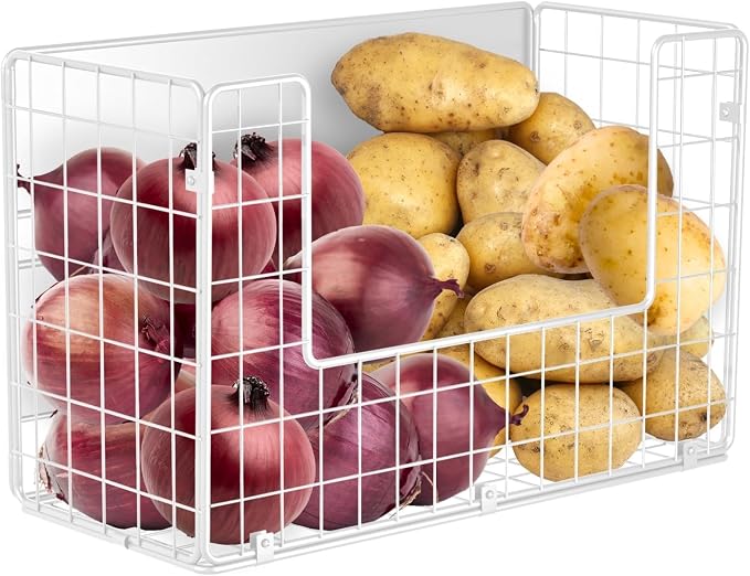 Magnetic Fridge Shelf, Fruit Potato & Onion Storage Bins, Pantry Organizers, Large Container Basket for Refrigerator, Kitchen Counter, Cabinet (1, White)
