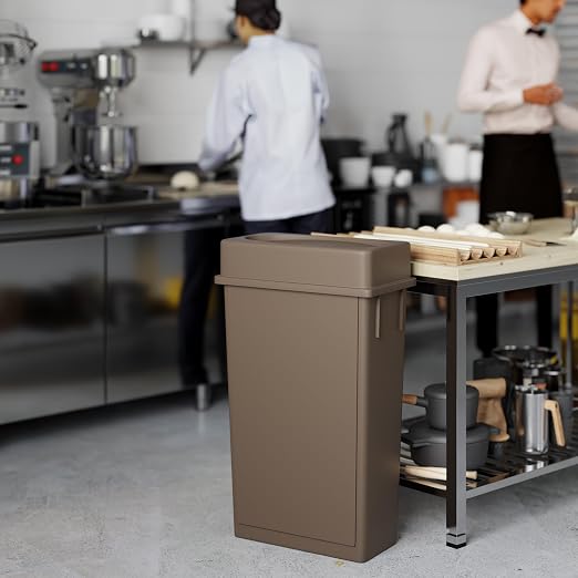 23 Gallon Brown Rectangular Slim Trash Can with Drop Shot Lid | Great for Home, Commercial, or Restaurant Use.