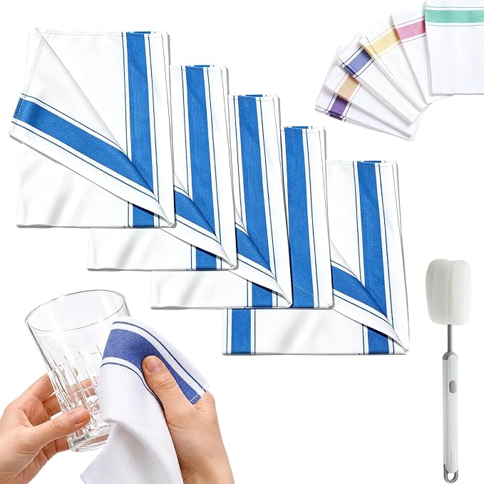 Premium Cotton Glass Cleaning Cloth, Highly Absorbent Wine Glass Polishing Cloths, Streak Free Lint-Free, Reusable Fast Drying Towels Polish Cloth for Glass Window Mirror (5*Blue, 20 * 20in)
