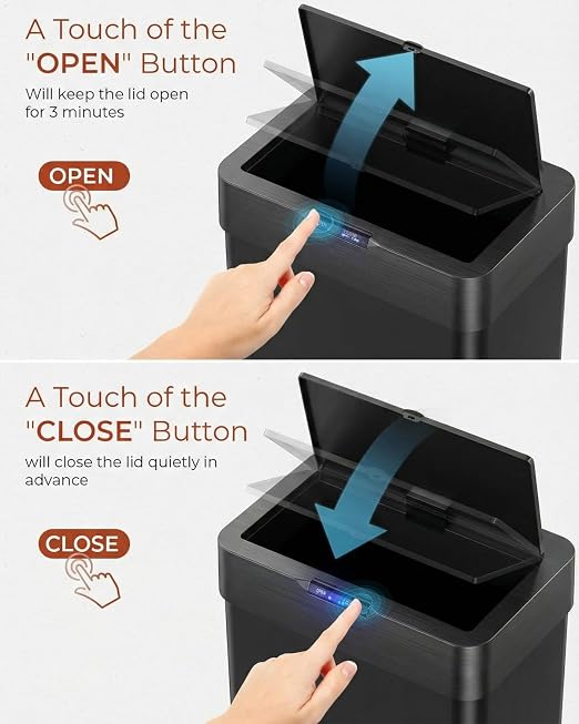 TLSUNNY 18.5 Gallon Motion Sensor Trash Can,Touchless Automatic Garbage Can | Brushed Stainless Steel Smart Bin ,with Bag Holder,Soft Close Lid,for Kitchen,Office,RV,Bedroom,Living Room (Black, 70L)