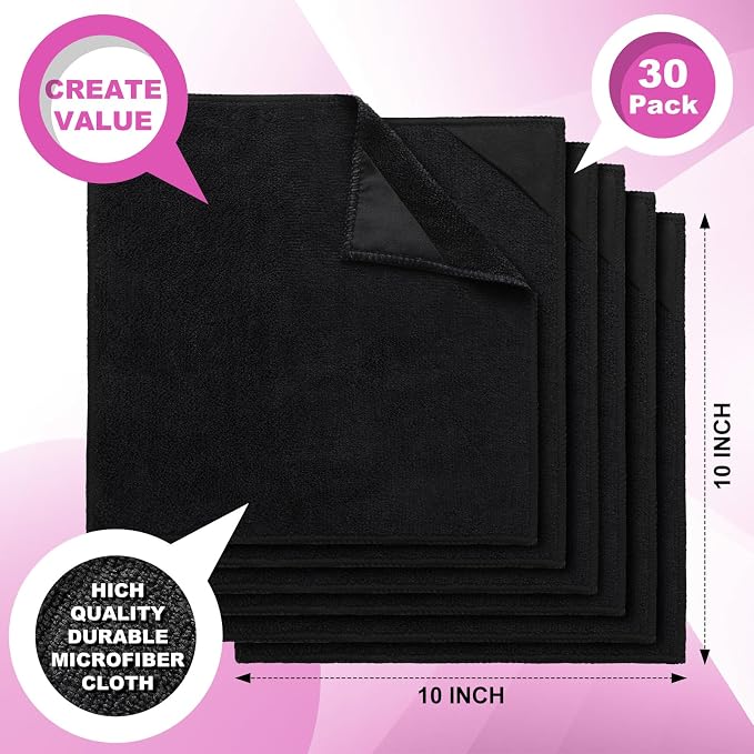 Tudomro 30 Pcs Magnetic Microfiber Cleaning Cloth, Black | 10'' x 10'', Dry Erasers Bulk, Whiteboards Dry Erase Cloth, Cleaner Reusable, Home, Office,