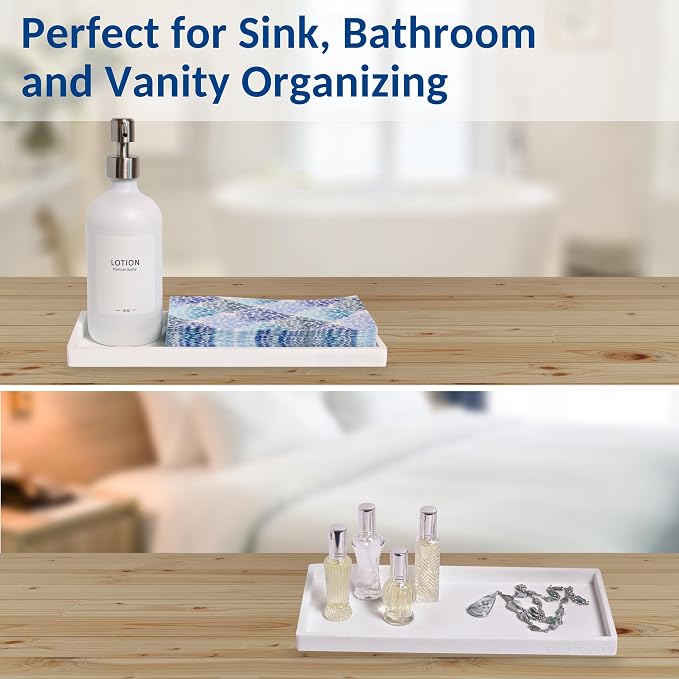 Spacewiser Silicone Countertop & Vanity Bathroom Tray – 2 PC 11.7" | Bathroom Tray Set, Bathroom Tray Countertop, Bathroom Counter Tray, Dish Soap Kitchen Tray & Bathroom Organizer Countertop