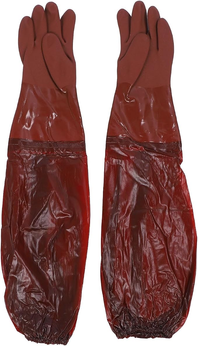 Long Rubber Pond Gloves, Durable Rain Proof Cleaning Gloves for Machine Maintenance, 65cm Length, 1 Pair