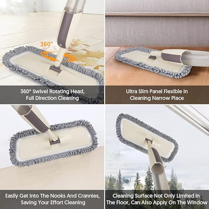 Spray Wet Mops for Floor Cleaning: Hardwood Floor Mop with Sprayer Flat Mop | 3 Washable Reusable Mop Pads for Swiffer PowerMop, 360° Swivel Head, Commercial Dust Dry Mops for Laminate Wood Tiles Vinyl