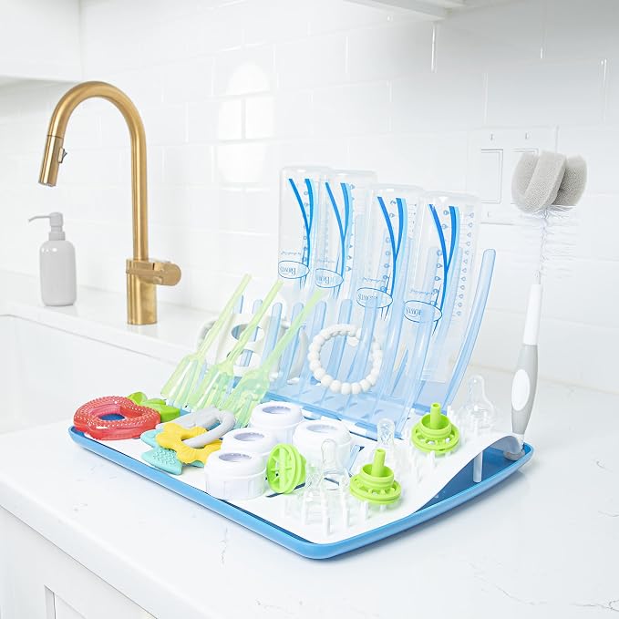 Dr. Brown's Baby Bottle Cleaning Brush with Sponge and Scrubber - Blue - 3pk and Universal Baby Bottle and Accessory Drying Rack