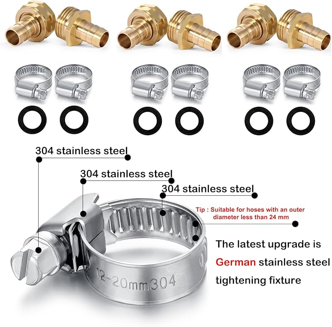 Garden Solid brass Hose Repair Connector with Clamps,Fit for Garden Hose Fitting,Male and Female Hose Fittings 10 Set (5/8"-10 Set)