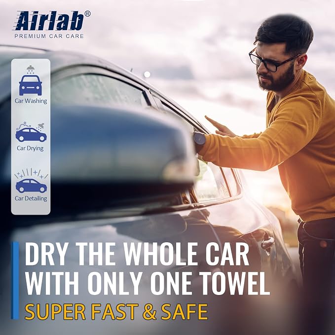 Airlab Microfiber Towels Cars Wash Drying Cleaning Cloth, Grey-Black | Thick Plush Auto Detailing Super Absorbent for Interior & Exterior Lint Free, Streak Free, 35 x 24 Inch, Pack of 1