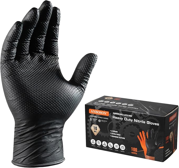 10 Mil Heavy Duty Diamond Texture Nitrile Gloves, X-Large, 100 Ct | 10 Mil Diamond Grip, Heavy Duty Protection, Industrial Work, Automotive Repair, Mechanics, Equipment Maintenance, Secure Grip