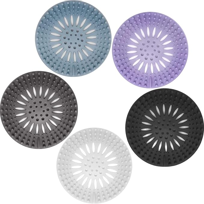 Gotega 5 Pack Bathroom Sink Drain Strainers, Hair Catcher for Shower | Sink Hair Catcher Shower Drain Durable Silicone Hair Stopper Shower Drain Cover Hair Trap, Bathroom Sink Replacement