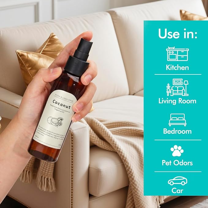 Fragrance Room Spray, Coconut Scent, Air Fresheners for Home | with Notes of Tropical Fruits, Long Lasting Room Air Freshener & Odor Eliminator for Home, Bathroom, Bedding, 2 x 4.06 oz